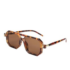 Retro Square Aviator Sunglasses Womens Oversized Vtg 70s Flat Pilot Leopard Tea