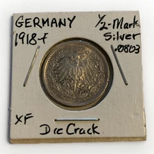 1918-D Germany 1/2 Mark Half Mark - Silver Coin - WW1