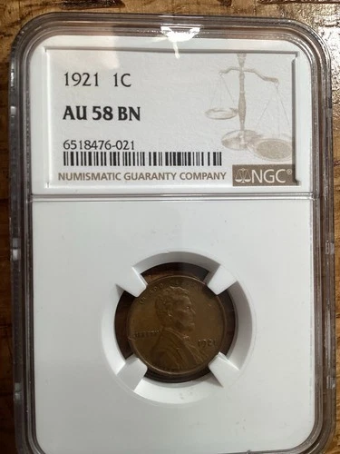 Beautiful High Grade 1921 Lincoln Cent.  NGC GRADED AU 58 BN