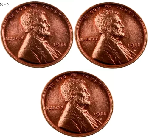 1911+1911-D+1911-S Lincoln Wheat Penny Cent Lot ~ Gem BU (red) ~ 3 Coin Set