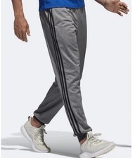 Adidas Men  s Tapered Cuff Pants Sweatpants Joggers 3 Stripe, Gray/Black, Size XL