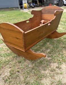 Authentic Antique Early 20th Century Handcrafted Wooden Rocking Cradle /Bassinet