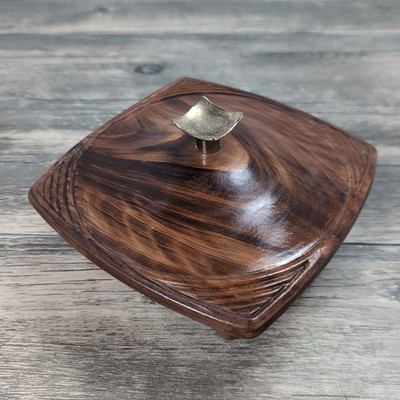 VTG Wood Hues Ceramics MCM Flameproof Lided Trinket Box USA 7x7x4 Made In USA