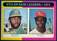1975 TOPPS #309 BILL NORTH, LOU BROCK 1974 STOLEN BASE LEADERS BASEBALL CARD