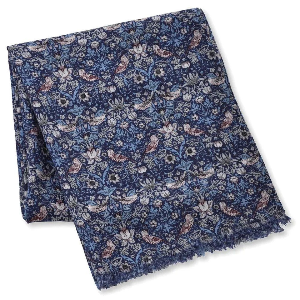 Liberty FLORET LONDON Estola de Lana Sin Usar Fresa Theif Azul Marino 50x170cm Flor Foto 2 de 4