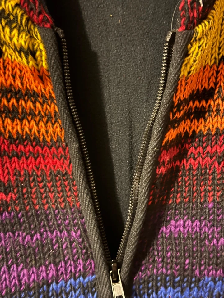 Handmade Rainbow Wool Fleece Lined Cardigan Hoodie by LoudElephant – Size M - Image 4 of 4
