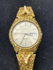 Rare Vintage Seiko Nugget Gold Watch 14k Ram Head Ruby Eyes Quartz 3803 7040