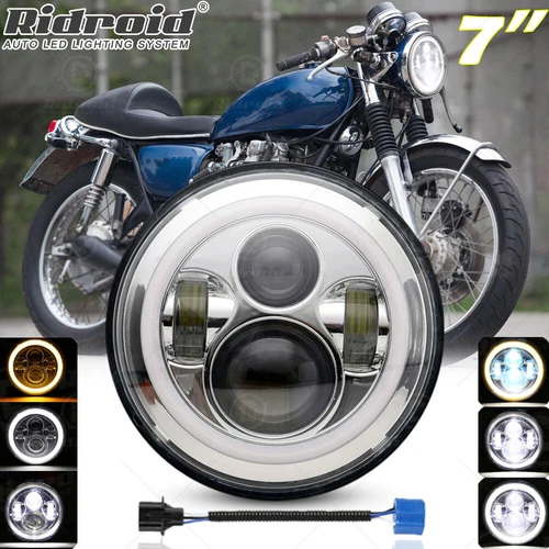 Chrome 7" inch LED Headlight Projector with Halo DRL for Honda CB550 Cafe Racer