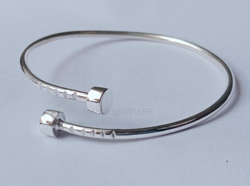 Solid 925 Sterling Silver Cuff Bracelet Screw Nail Wrap Bangle Handmade Jewelry - Picture 5 of 7