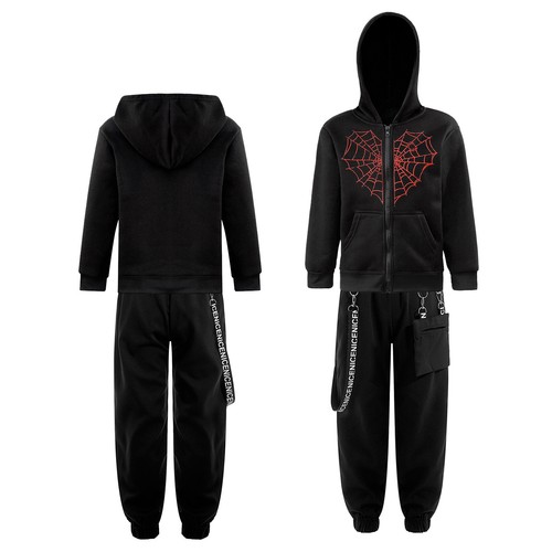 Kids Boys Girls Hooded Top With Trousers Stage Dance Outfits Long Sleeve Modern - Picture 16 of 51