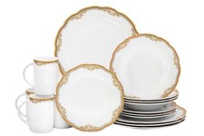 Image of Dinnerware Set for 4 - 16 Pieces White with Gold Floral Vintage Design Tableware