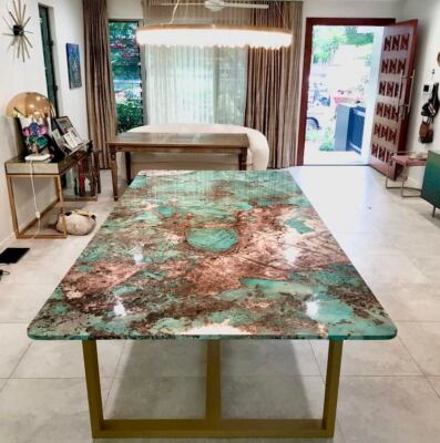 Amazonite dining table Stone Slab For Countertops, Amazonite Kitchen Table