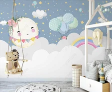 3D Moon Cloud Balloon Star Kids Self-adhesive Removeable Wallpaper Wall Mural