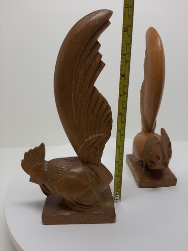 2 Vintage Wood Carved ROOSTER Bookends 11" tall Home Decor Rustic D6 - Picture 10 of 10