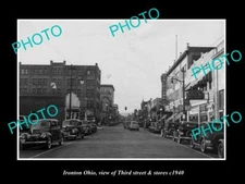 OLD POSTCARD SIZE PHOTO OF IRONTON OHIO VIEW OF THIRD STREET & STORES c1940