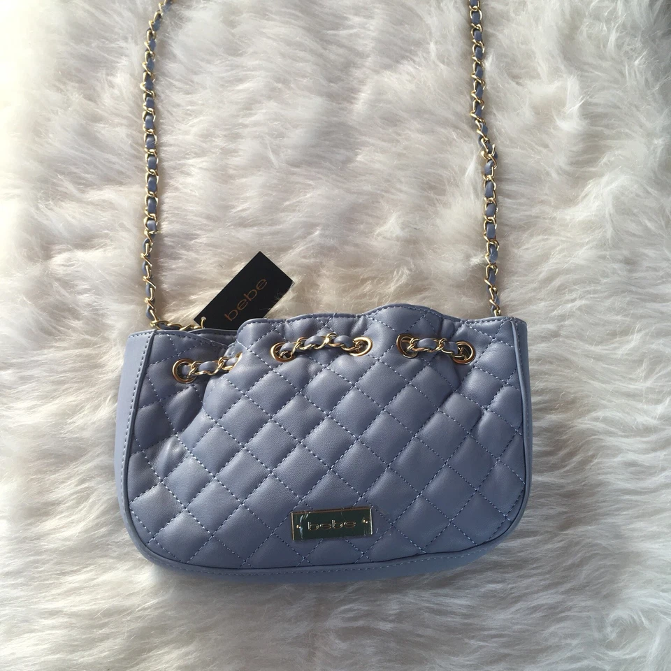bebe Chelsea Crossbody Handbag Hobo Quilted Chain Pouch Purse Cloud Blue RGT 🌹 - Image 3 of 4