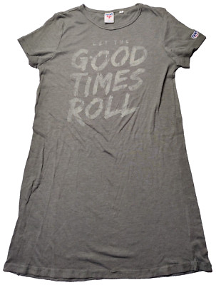 LET THE GOOD TIMES ROLL Women Small Green JUNK FOOD RETRO T-Shirt Dress NEW