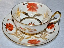 Royal Chelsea Tea Cup & Saucer Set | Gold/White/Red | Bone China | England