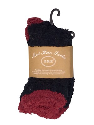 Mei Hao Cozy Red & Black Winter Slipper Socks Soft Polyester Women Comfort