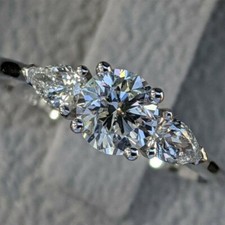 2Ct Round VVS1/D Diamond Three Stone Engagement Ring 14K White Gold Over Size 7