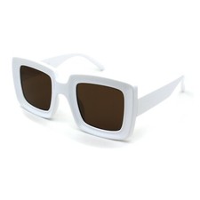 Womens 20s Mod Design Thick Plastic Rectangle Fashion Sunglasses White Brown