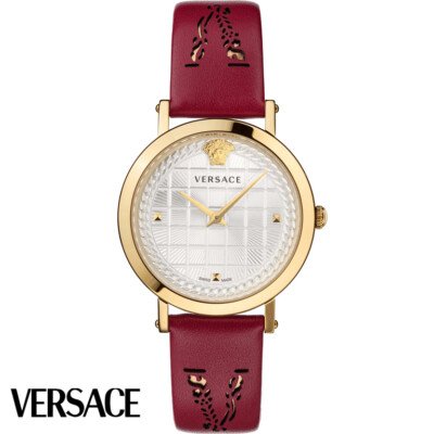 Versace VELV00320 Medusa Chain weiss gold rot Leder Armband Uhr Damen NEU