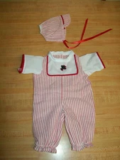 BOYS ROMPER+HAT RED STRIPE W/red trim for 14" CPK Cabbage Patch Kids  PREEMIE