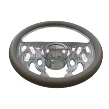 Gray Leather Half Flame Impala Hot Rod Steering Wheel Aluminum Horn Adapter
