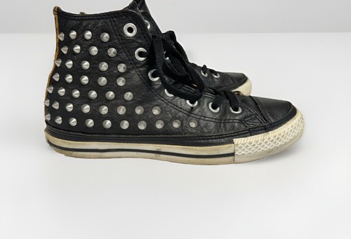 Converse Leather Shoe Black With Silver Metal Studs Spikes Size 7.5 Women - Picture 2 of 7