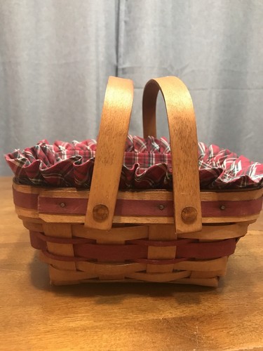 Longaberger 1993 Square Basket w/ 2 Hinged Handles-Signed-Fabric Liner-Metal