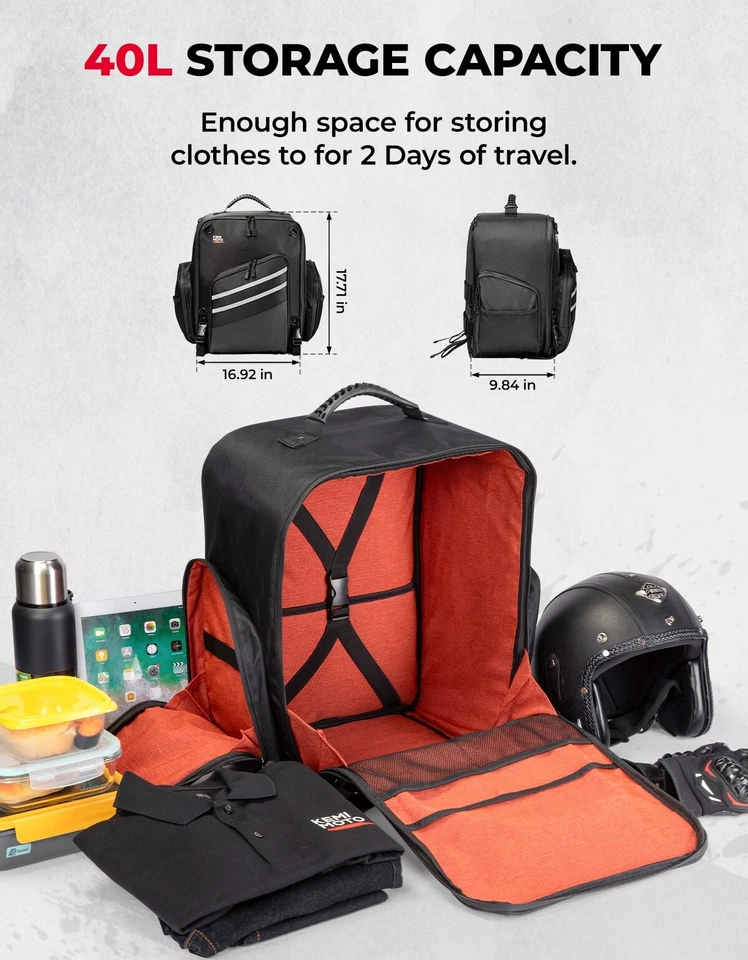 40L Motorcycle Sissy Bar Bag Luggage Rack Tail Bag Sport Backpack for Outdoor - Image 2 of 4