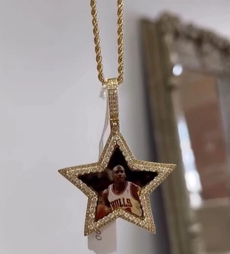 "FOTO PRÓPRIA PERSONALIZADA" Pingente Masculino de Prata Estrela Memorével Simulado Diamante - Imagem 3 de 4