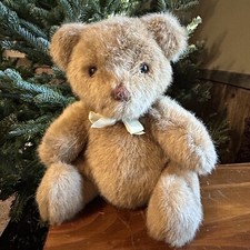 1990 Dakin 10 Tan brown Teddy Bear Plush Cream Ribbon vintage Stuffed Animal