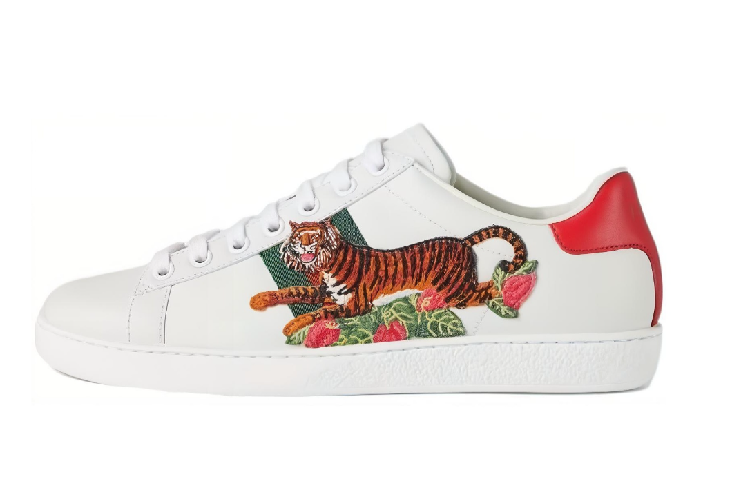 GUCCI ACE Tiger Embroidered Leather Sneaker Women's White 687620