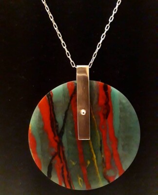 Multi Color Mix Resin Round Pendant 950 Silver Chain Necklace 28'' by Caro