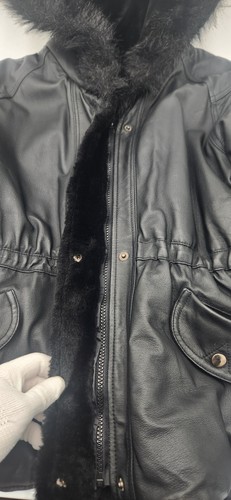Girls Youth Large 14-16 New Moves Black Genuine Leather Coat Fur Hood - Picture 16 of 23