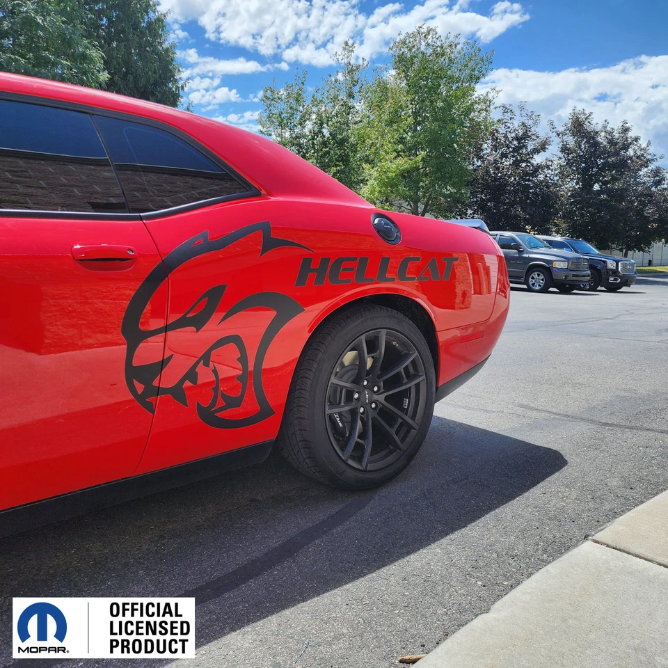 Par de calcomanías adhesivas de vinilo para Dodge Challenger Side Hellcat 2019-2024 con Hellcat Foto 3 de 4