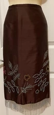 Nicole Miller Collection Vintage Brown Beaded Straight Skirt Sz 4~ VERY UNIQUE-