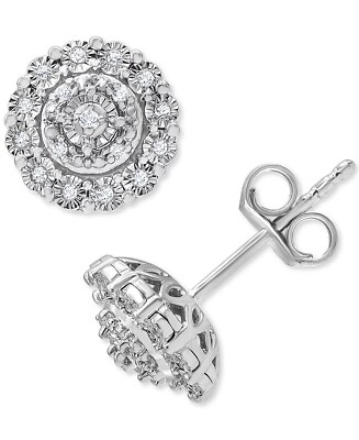 Paar Diamant Halo Cluster Ohrstecker (1/10 ct. t.w.)  Sterling Silber NEU