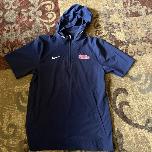 Nike Ole Miss Rebels Jacket Mens SS Small Blue Windbreaker Side Zip Football
