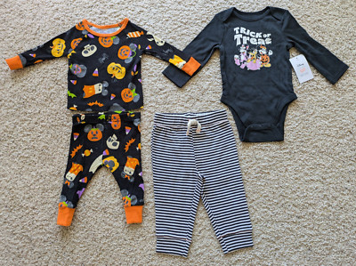 Lot of 4 Halloween Baby Clothes Size 9m Pajamas Mickey Minnie Pluto Pajamas