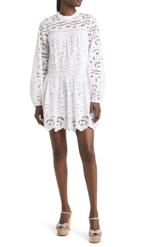 Chelsea 28 Long Sleeve Cotton Eyelet Minidress. Size XS. Women. New With Tags - Picture 2 of 9