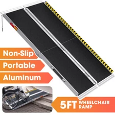 5FT Portable Home Wheelchair Ramp Anti-Slip Aluminum Steps Folding 800 LBS