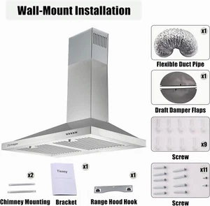 24 dans Hotte de la gamme cuisine 450 CFM Eventail de cuisson mural LED 3-Speed Ventilateur nouveau