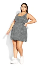 City Chic Womens Plus Size Dress Laila Adjustable Buckle Grey Check Size XXL/24