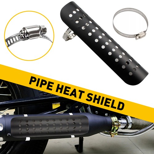 Universal Black Exhaust Pipe Muffler Heat Shield Cover Guard Heel Motorcycle - Foto 1 di 9