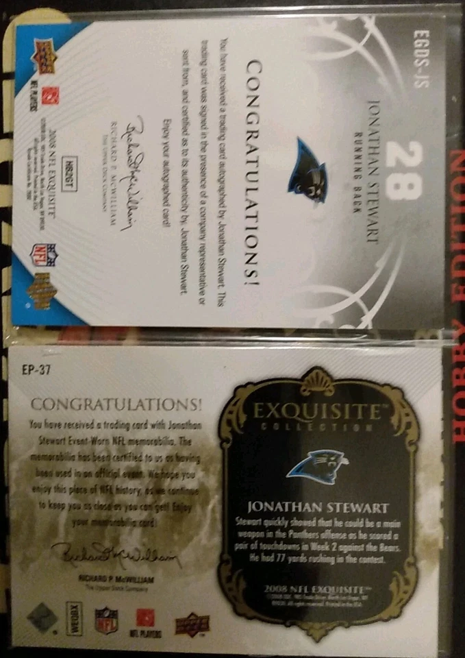 2008 Exquisite Jonathan Stewart Debut Signatures/60+Dual Patch/15 Two Cards - Image 2 of 4