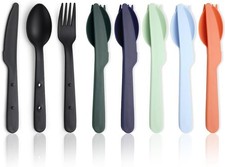 Travel Utensils Set 6 Reusable Plastic Knife Fork Spoon Snapped Together