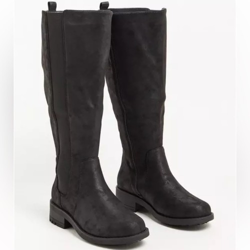 Torrid Chelsea Knee Boot - Faux Oil Suede Black 12WW Extra Wide