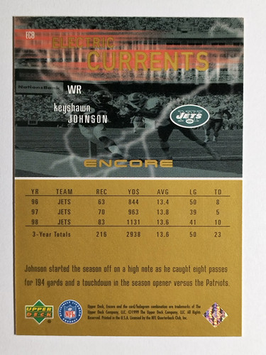 1999 Upper Deck Encore Electric Currents #EC8 Keyshawn Johnson - Picture 2 of 2